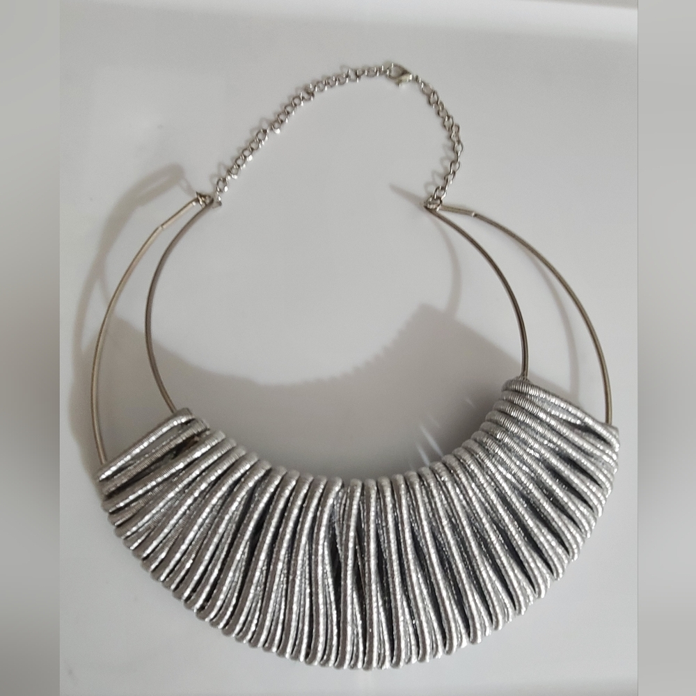 Huge silver boho necklace statement sparkly metallic adjustable